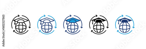Global Learning icon set multiple style collection