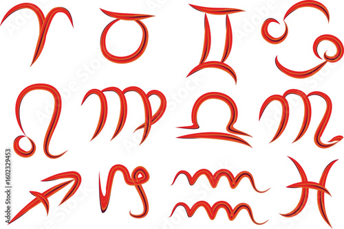 red abstract texture outline creative zodiac signs collection