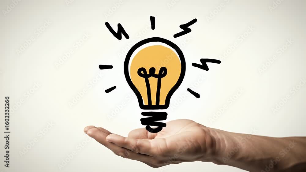 Hand Presenting Cartoon Lightbulb Idea on Cream Background Symbolizing Innovation Invention Solution Energy Power Hand Presenting Cartoon Lightbulb Idea on Cream Background Symbolizing Innovation Invention Solution Energy Power