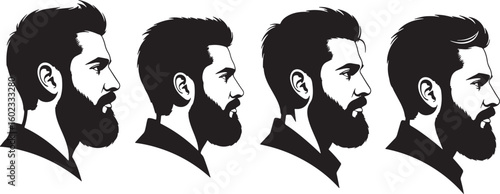 Four Bearded Men Profiles black and white , black and white, profile, men, beards, hairstyles, faces, graphic, illustration, silhouette, male, style, modern, clean, simple, masculine, fashion, groomin