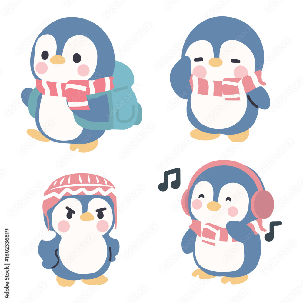 Naklejka premium Collection of cute penguin illustrations