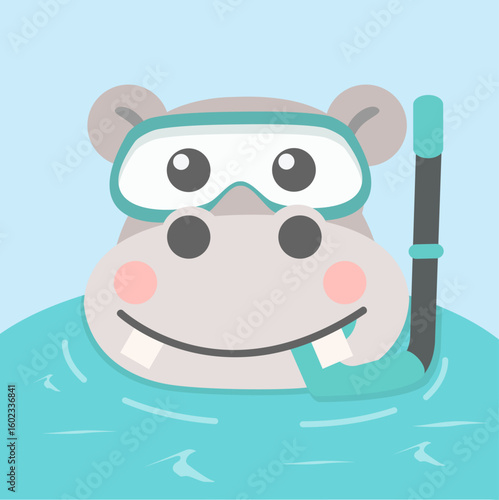 Cartoon hippo enjoying a snorkel swim