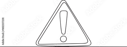 Continuous one line drawing of dangerous warning sign with exclamation mark in triangle icon in minimalist vector style

