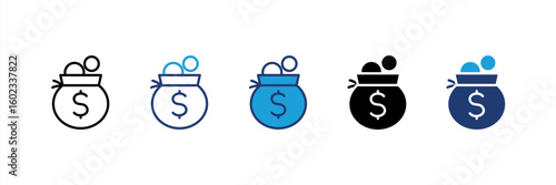 Money Bag icon set multiple style collection