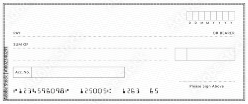 Bank check, vector blank money cheque, checkbook template with guilloche pattern and fields. Currency payment coupon, money check background