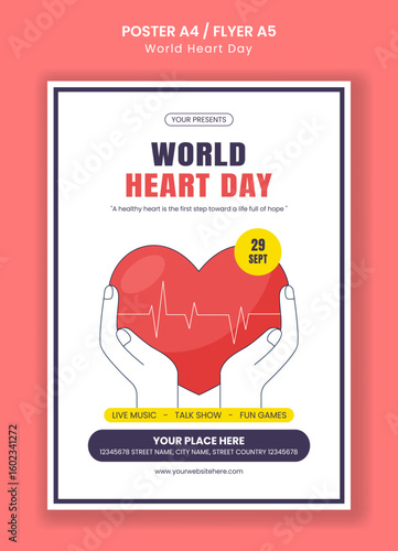 Heart Health Awareness Day Social Media Flyer in Flat Cartoon Style