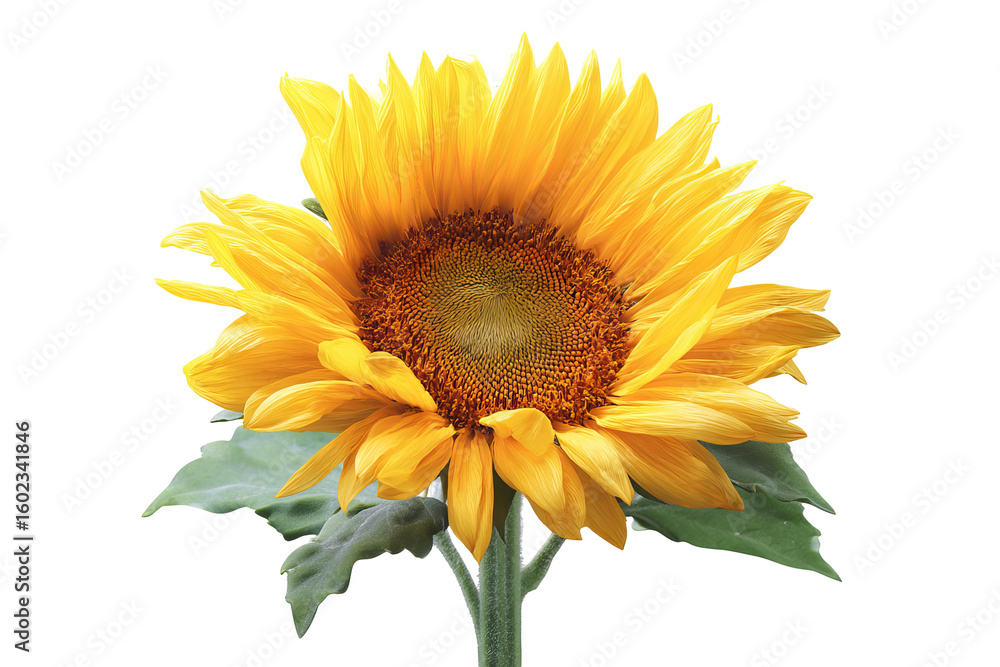 Obraz premium Luminous golden sunflower blossom isolated on crisp transparent background high‑resolution PNG cutout for vibrant summer floral design, eco‑friendly branding, garden decor and cheerful nature
