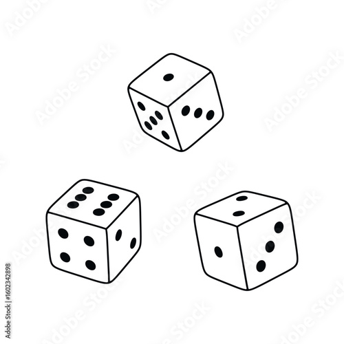 Dice. Black and white stylized illustration. Vector graphics.