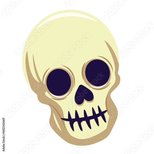 Skull in cartoon style. Smile, Halloween. Vector.