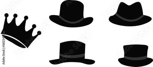 minimalist  hats vector with elegant curves and dynamic tilt, Black Fedora Hat Collection.