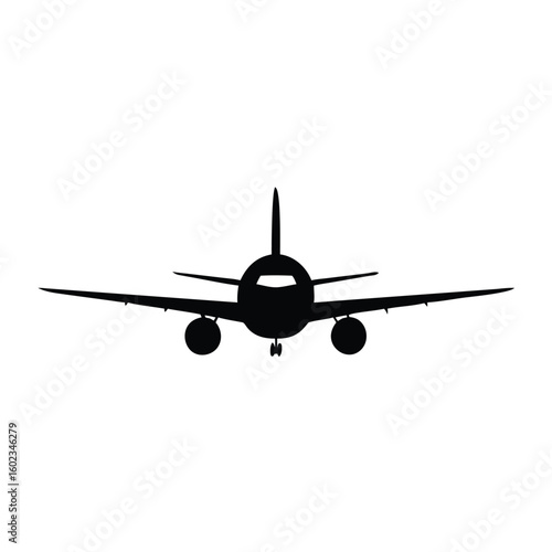 Airplane Flying in the Sky Simple Aviation Design Black Silhouette