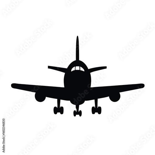 Airplane Flying in Sky Vector Illustration Simple Black Silhouette Design