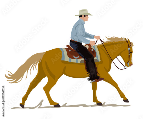 Cowboy Riding Western Horse Gallop Reining Vektor Illustration