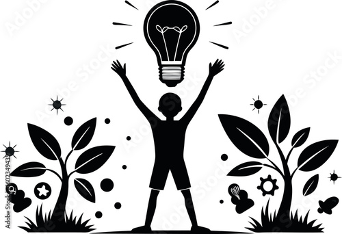Silhouette of a person holding up a light. Got idea 