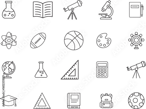 Collection of Back to School and Education Line Art Icons