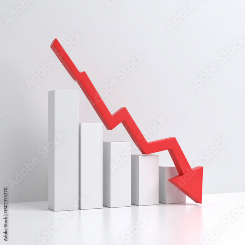 Free Download Minimalist white graph with red arrow pointing down. Business risk, financial decline and money loss - GFXLoad