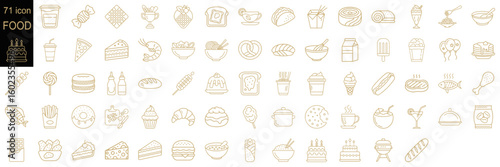 Set of food icons in simple style with neutral colors and outlines  