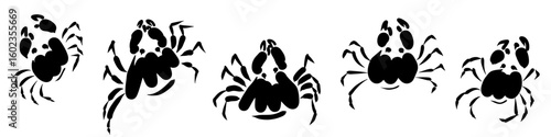 Set of vector silhouettes crab, seafood sketch artwork sea animals. Hand drawn vector Illustration.