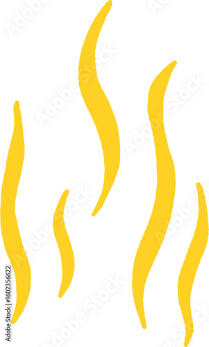 Hand-Drawn Tall Yellow Steam Plumes Clipart – Vertical Set of 4 Wavy Heat Lines Isolated PNG