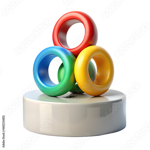 Olympic Colorful Rings on a White Pedestal Abstract 3D Render with Vibrant Colors art are not similar; they are totally unique. 