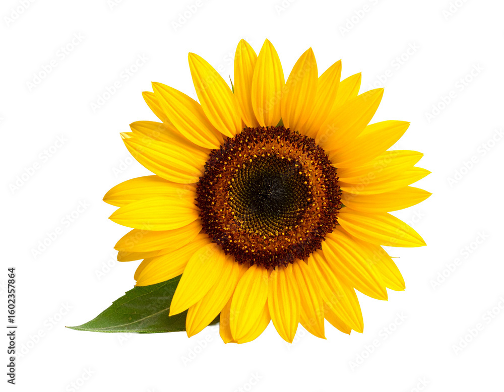 Fototapeta premium Bright Sunflower Facing Forward on White Background
