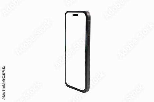 A mobile phone with a white screen and on a white background.