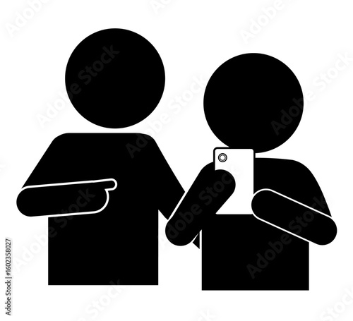 スマートフォンの使い方を教える若者と高齢者のピクトグラム