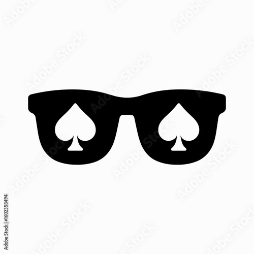 Sunglasses with spade symbol lenses icon with solid fill black and white representing poker style