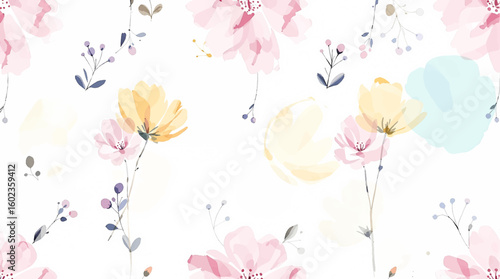 Summer watercolor seamless pattern with Flowers
