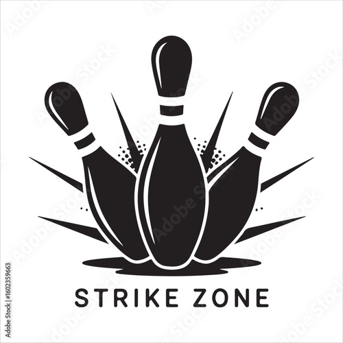 Bowling strike zone emblem with three pins