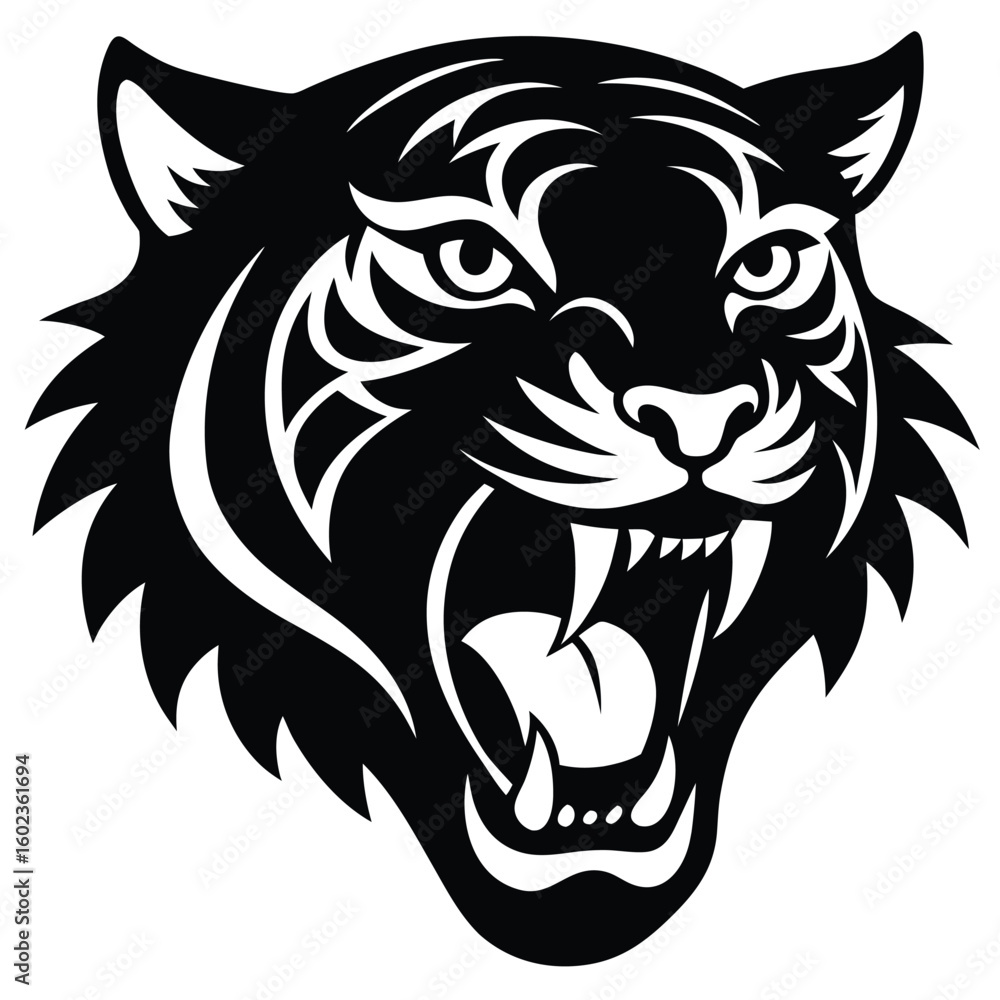 Fototapeta premium Tiger head tattoo animal, head, tattoo, vector, wolf, tiger, dog, wild, illustration, cat, lion, cartoon, mascot, face, mammal, wildlife