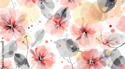 Enchanting Hand Rendered Flower and Curly Pattern Graphics