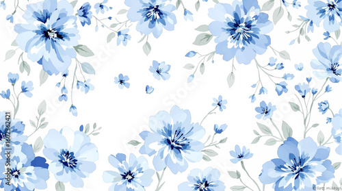 Seamless pattern with blue flowers. Creative color floral surface design. Vector background.
