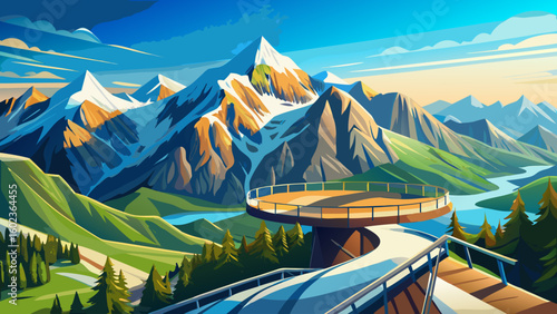 very Beautiful Mountain panorama from a platform on the "Schlick Mountains with Kalkkogel on the Kreuzjoch near Fulpmes"

