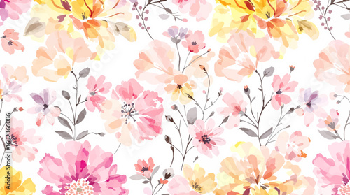Watercolor floral seamless pattern. Hand drawn illustration isolated on white background.
