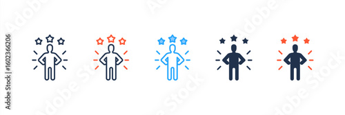 Self Confidence icon set multiple style collection