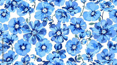 Seamless blue floral pattern . Endless texture for your design.