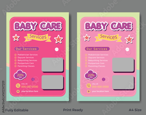 Childcare center and babysitter flyer or poster template, Colorful Childcare flyer