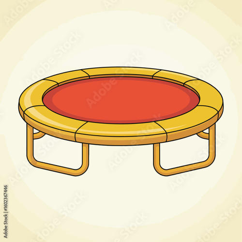 Cartoon trampoline with red jumping surface and yellow frame