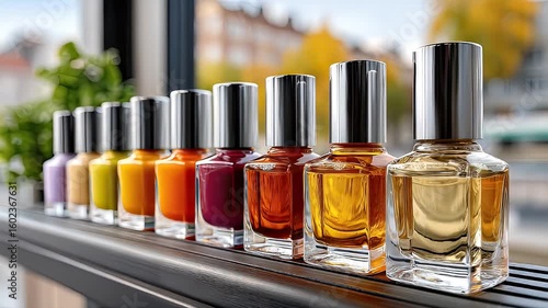 Colorful nail polish bottles on shelf