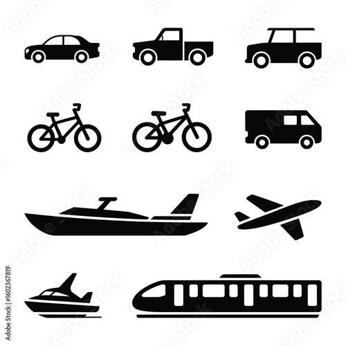 Wallpaper Mural Collection of diverse transportation icons in silhouette Torontodigital.ca