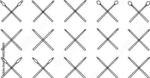 set of vector set of outline silhouette crossed Drumsticks icon set. . on white background