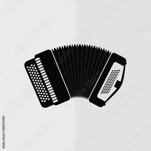Black silhouette of an accordion on a light gray background