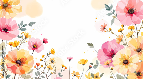 A pattern of flowers in warm pastel colors. Seamless patterns of colors in vector. Background of a blooming garden. Print with a floral bouquet on a light background.