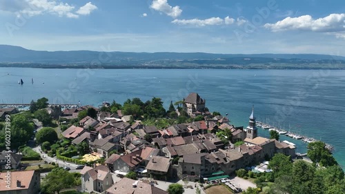 Aerial view of Yvoire on Lake Geneva with medieval ramparts Most beautiful villages of France