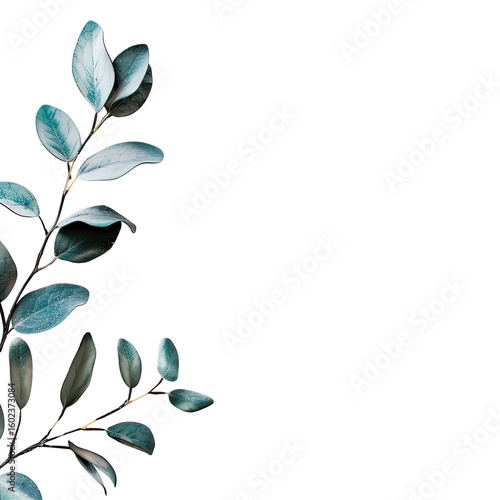 Teal leaves branch corner design