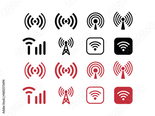 Wifi icon pack collection set, Various telecom antenna icons for modern wireless technology, communication network design projects and presentations.