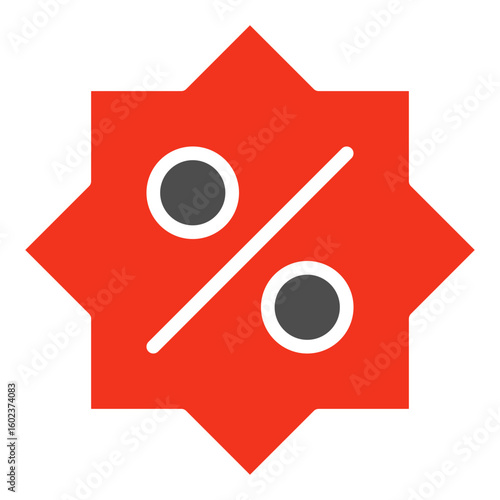 A label icon that directly communicates the existence of a discount measured in percentages such as discount, promo or savings