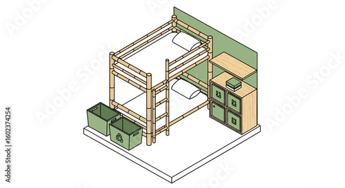 Bamboo bed frame with storage and cabinet interior room