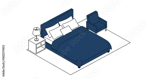 Bedroom arrangement with bed, chair, and nightstand